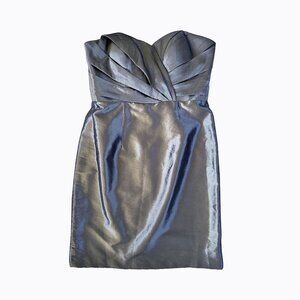 Forever Yours Silver Sweetheart Dress Metallic Strapless Ruched Y2K Sz 10/12